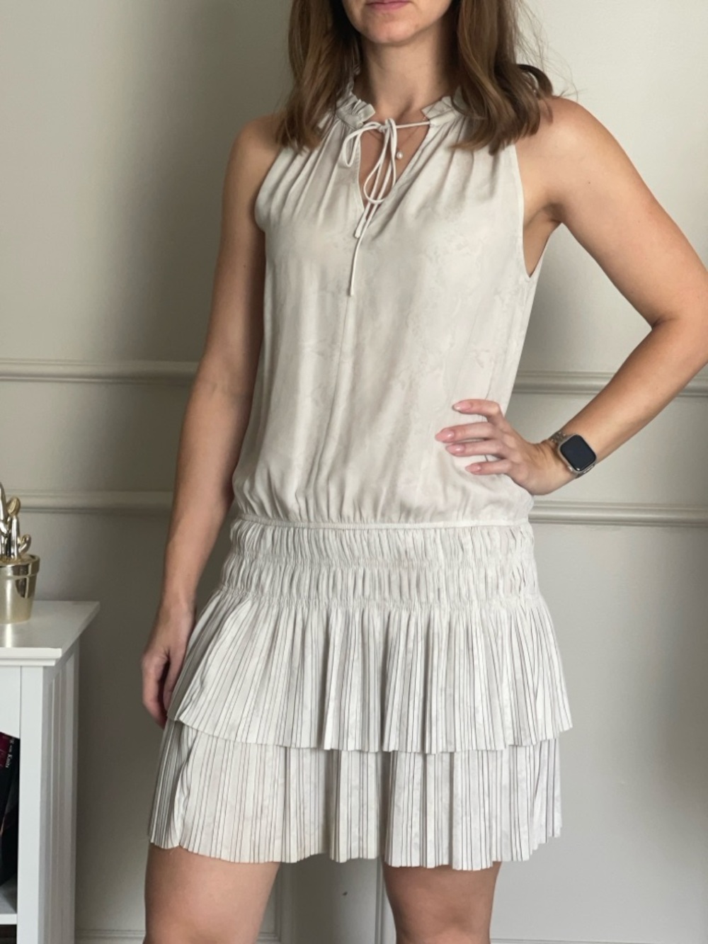 Current Air Light Beige Tie-Neck Sleeveless Dress